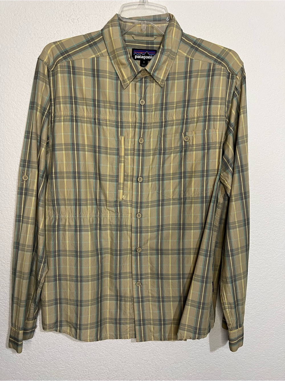Patagonia Men's Gallegos Long Sleeve Shirt Khaki Plaid Like New Small